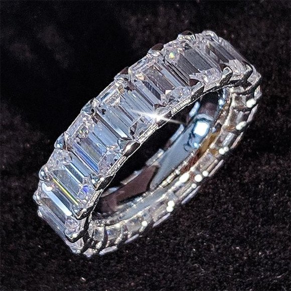 NEW 925 Silver Baguette Diamond Full Eternity Ring - Picture 3 of 14